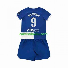Camisolas de futebol Atlético Madrid 2 Memphis Depay 9 Criança Equipamento Alternativa 2023/24 Manga Curta